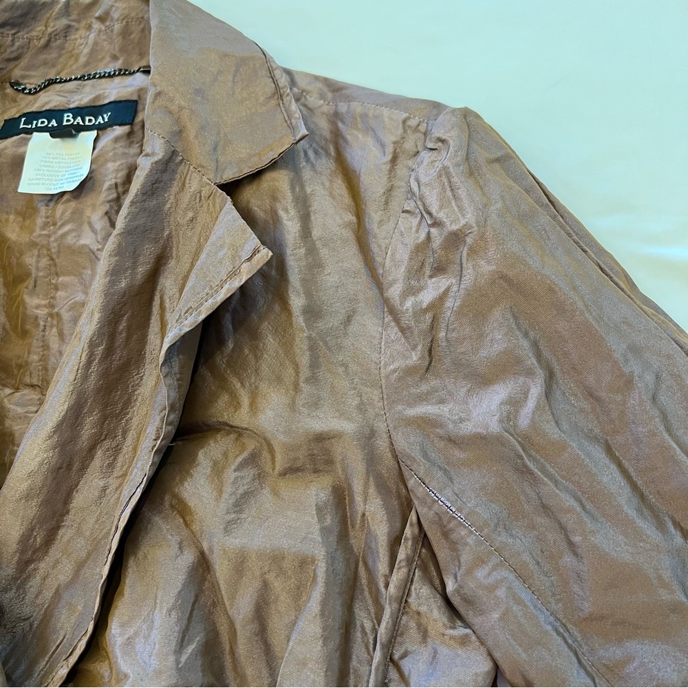 Lida Baday Ruched Metallic Crinkled Puckered Fitted Evening Blazer Jacket SZ 12 - Picture 15 of 16